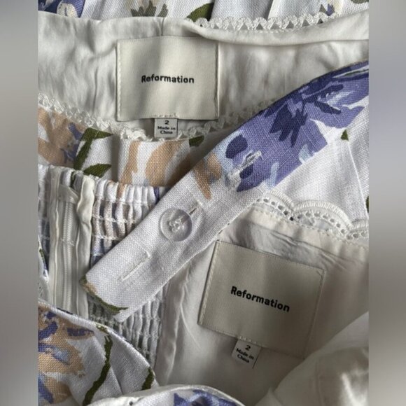 NEW Reformation Anatolia Linen Corset Two Piece Serenity White Floral US 2 UK 6 - Picture 8 of 16